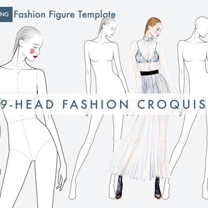 Female Fashion Croquis Template, 9-Head Fashion Figure, Sketch Fashion Poses