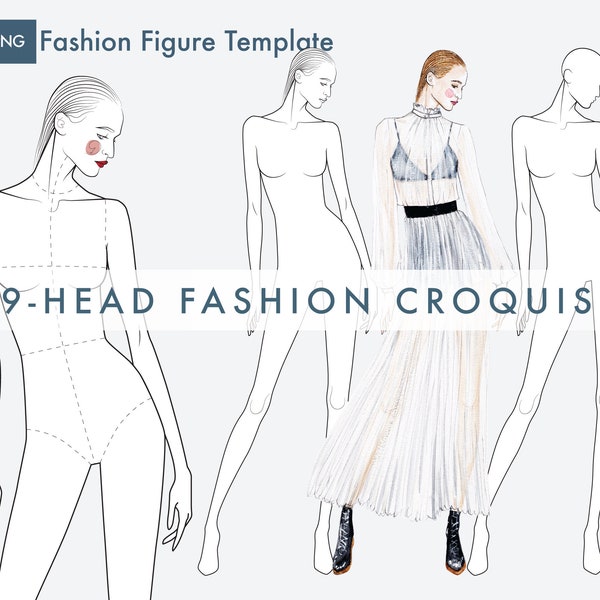 Female Fashion Croquis Template, 9-Head Fashion Figure, Sketch Fashion Poses