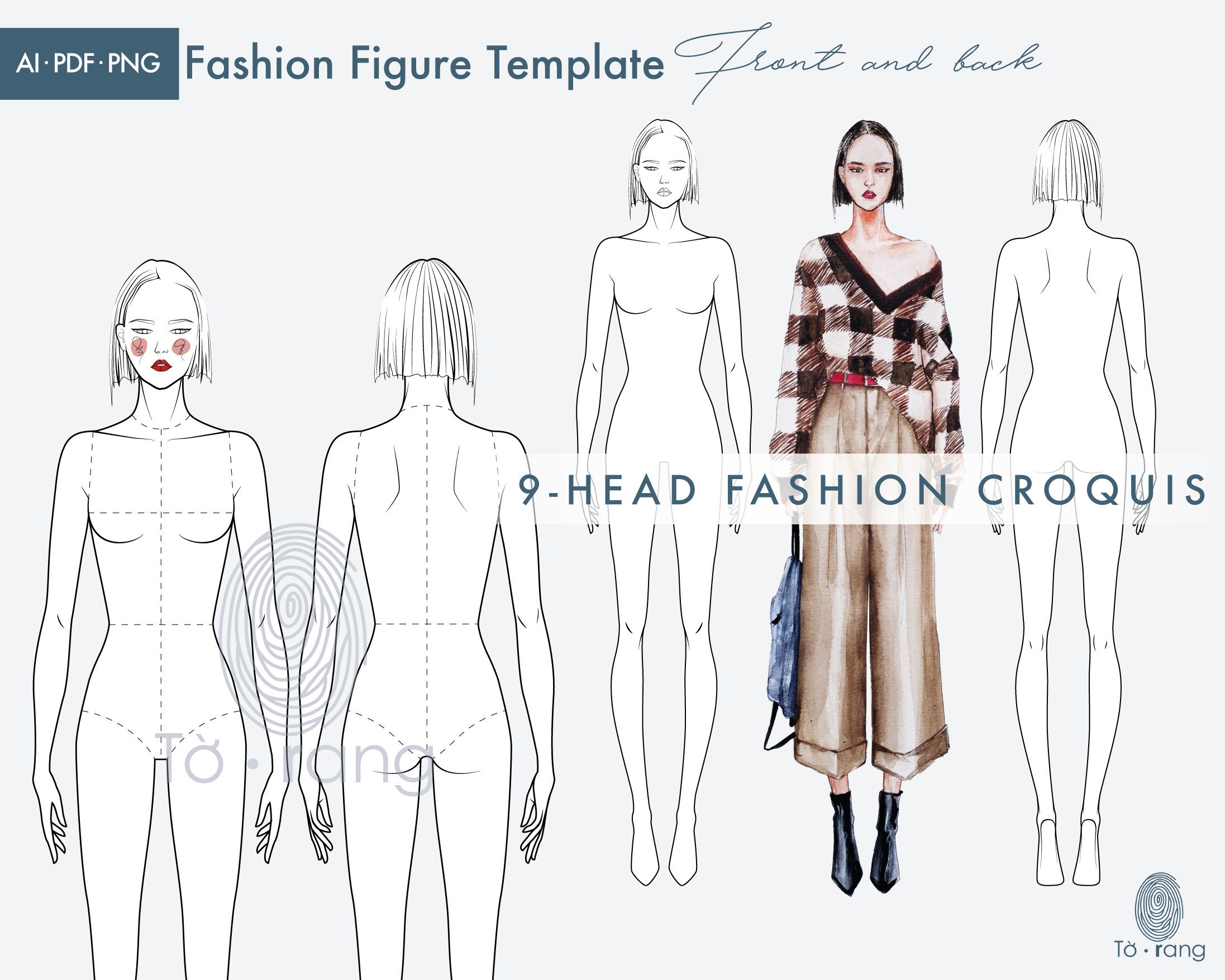 Fashion Figure Ten Heads Design Template Croquis Mannequin