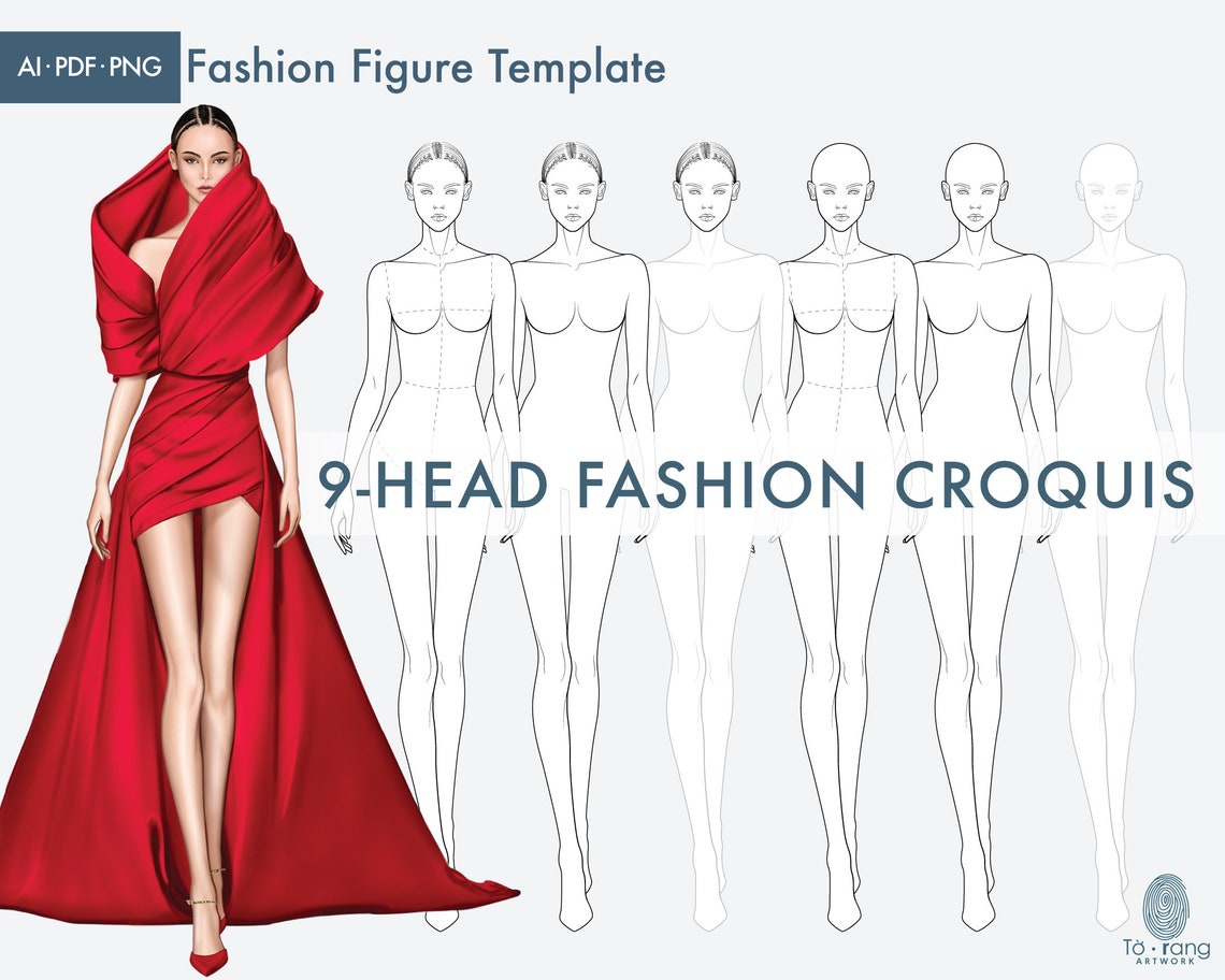 Female Layout Female Fashion Croquis Template, Runway Pose, 9-head Fashion Figure - Etsy
