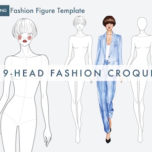 Female Fashion Figure Template, 9-Head Fashion Croquis, Female Croquis for Fashion Illustration, Catwalk Pose