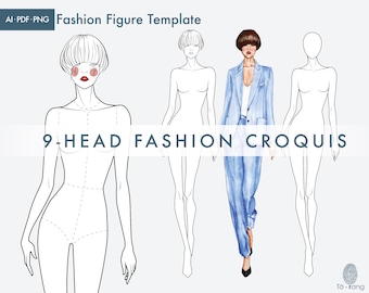 Female Fashion Figure Template, 9-Head Fashion Croquis, Female Croquis for Fashion Illustration, Catwalk Pose