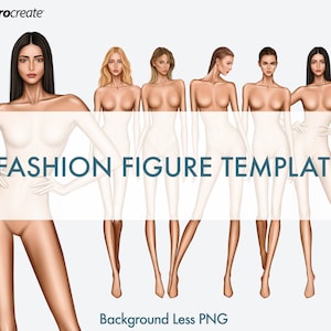 5 Female Fashion Croquis Templates - 9-Head Fashion Figure - Light, Medium, Tan Skin Tones Color