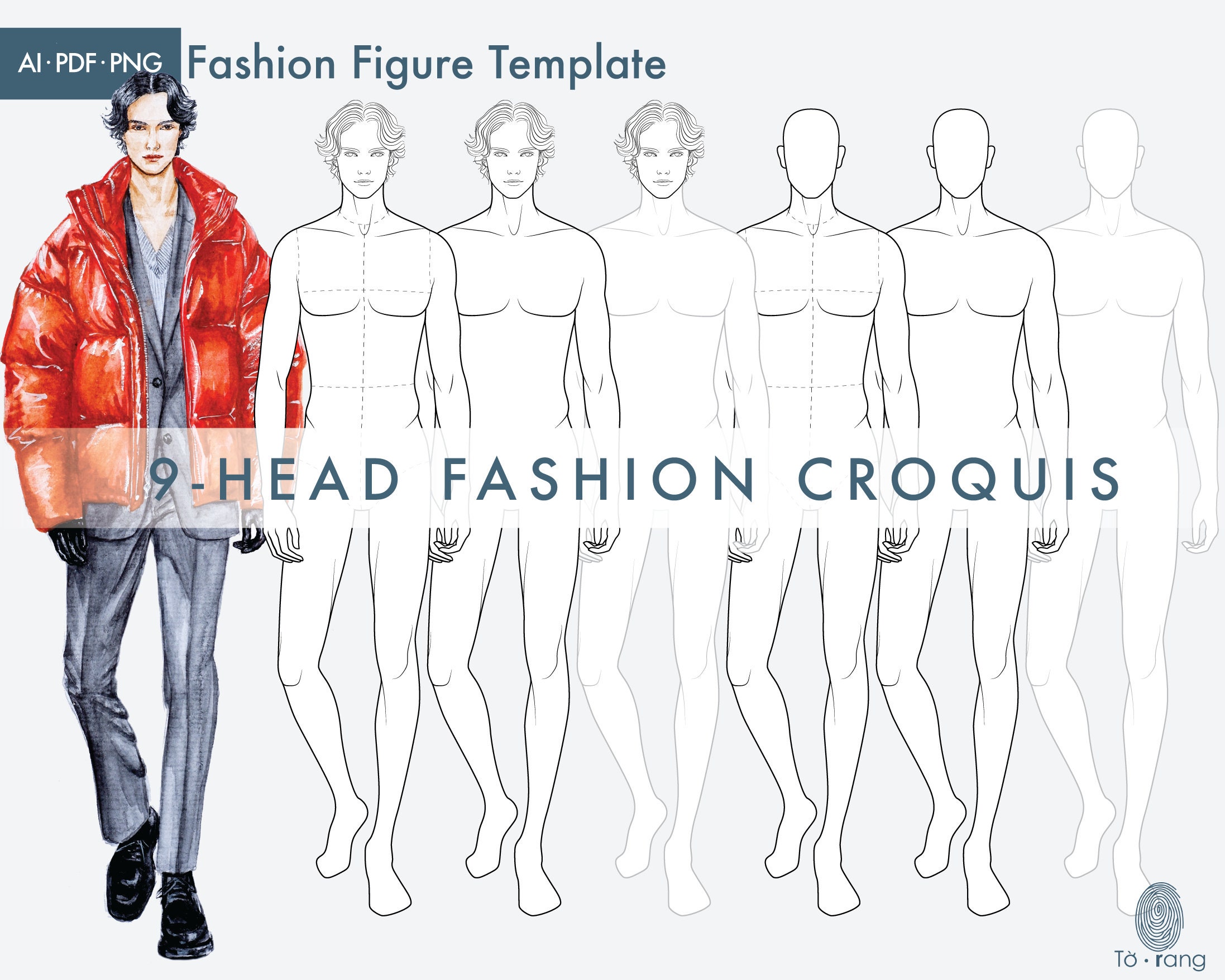 Male Fashion Figure Template – 9 Heads Fashion Croquis – Catwalk Pose -  Crella