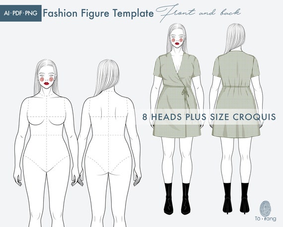 Plus Size Female Fashion Figure Templates 8 Heads Croquis | Etsy