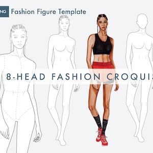 Female Fashion Figure Templates, Croquis Templates for Fashion Illustrations, 8-Head Fashion Croquis, Athletic Model