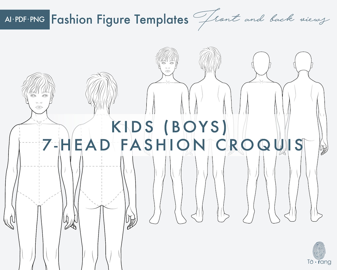 Kids boys Fashion Figure Templates Children s Croquis 7 head Fashion Croquis Front and Back Views Fashion Illustration Etsy UK