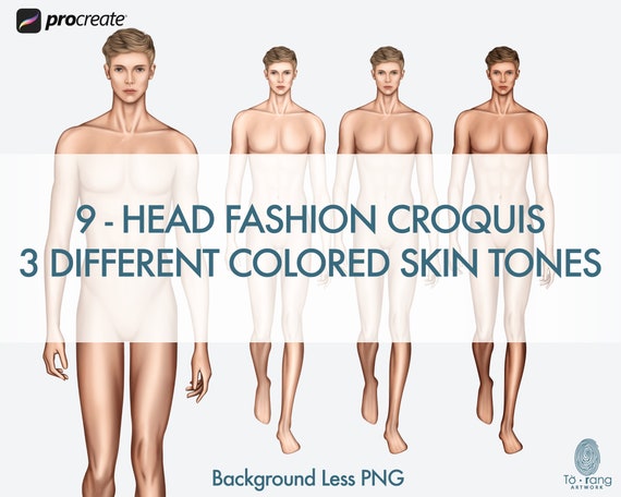Male Fashion Croquis Templates Runway Pose 3 Different Colored Skin Tones 9 head Fashion Figure Etsy