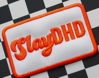 Geborduurde patch | SlayDHD | grappige truckerhoed patches adhd geestelijke gezondheid vest neurodivergent opnaai borduurwerk grappige vibes outfit