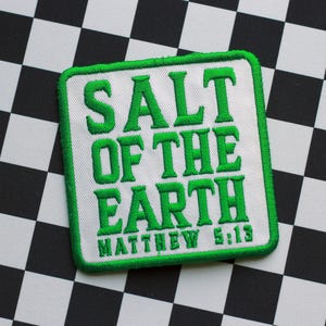 Sel de la terre (carré) - écussons chrétiens, écusson pour chapeau de camionneur, écusson à repasser, tenue d'église, Jésus-Christ, verset de la Bible, cadeau chrétien