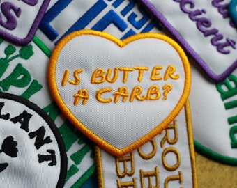 Embroidered Patch | Is Butter A Carb? | funny trucker hat patches embroidery gifts birthday sister cute blonde ditzy gag gift sew on iron