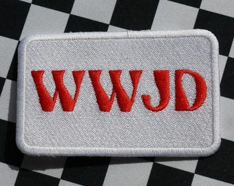 Parche bordado / WWJD / parches cristianos para gorras de camionero, coser, iglesia, bordado, Jesucristo, Biblia, recuperación, ánimo, Jehová, escritura