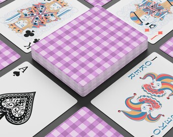 Purple Playing Cards - Lilac Gingham, Kawaii Aesthetic, Cute Gifts for Girls, Party Card Games, Poker Cards, Vacation Game, Beach Vacation