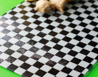 Checkerboard Glass Cutting Board  – Charcuterie Board, Black and White Kitchen Decor, Newlyweds, Retirement, Housewarming, Table Centerpiece