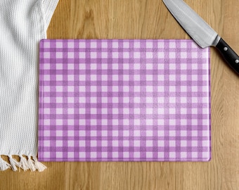 Purple Glass Cutting Board, Lilac Gingham, Purple Themed Kitchen, Cute Home Decor, Girly Kitchen Accessories, Charcuterie Board