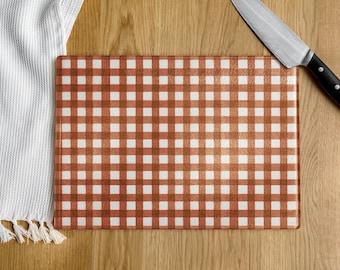 Brown Glass Cutting Board, Caramel Gingham, Farmhouse Theme, Maximalist Home Decor, Kitchen Charcuterie Board, Brown Kitchen