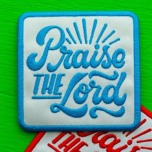 Embroidered Patch | Praise The Lord (Blueberry) | trucker hat patches iron sew faith pastor preacher jesus christ bible church revival blue