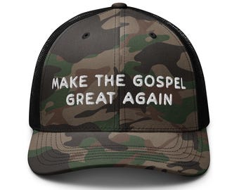 Gorra de camionero con diseño de camuflaje "Make The Gospel Great Again", divertida gorra de camionero con diseño cristiano para cumpleaños, regalo de Navidad, bordado, regalo divertido para papá, jubilación.