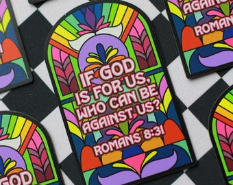 Decoración bíblica – Romanos 8:31 – Imán con versículo bíblico, regalo de cumpleaños cristiano, regalos de Jesucristo, recuperación de adicciones, cumpleaños cristiano