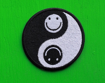 Yin Yang Smileys cute embroidered patch trucker hat patches peace sign aesthetic lifestyle sew on iron embroidery gifts black white trending