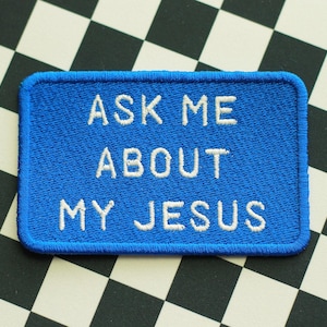 Pregúntame acerca de mi Jesús - Parches cristianos, parche para gorra de camionero, regalos con versículos bíblicos, atuendo para la iglesia, Jesucristo, regalos con versículos bíblicos, parche para