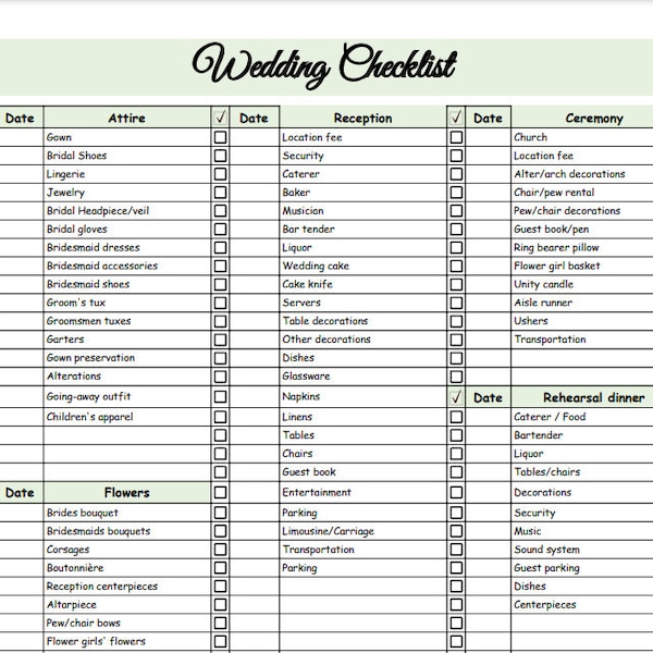 Google Sheets Wedding Checklist TEMPLATE | Wedding planning Checklist PDF |*** Digital download