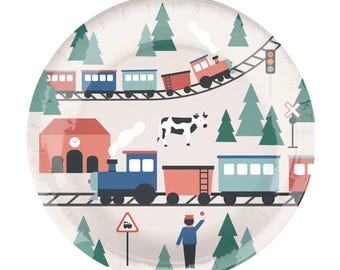 Prato de papel para festa de trem