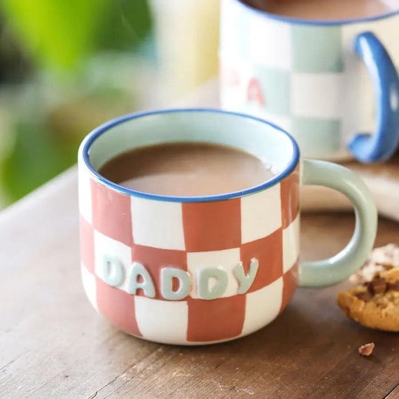 Ceramic Contrast Checkerboard Daddy Mug  - Dad Gift