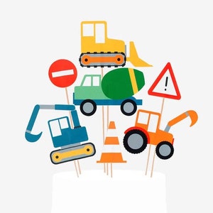 Diggers, Cranes and Trucks Construction Party Cake Topper