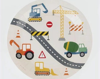 Diggers, Cranes and Trucks Construction Party Paper Plate