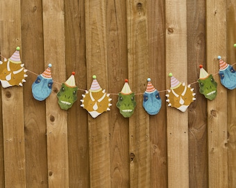 Dinosaur Party Garland with Pom Poms