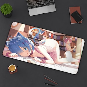 Rem And Ram Re:Zero Desk Mat - Anime Mouse Pad - Anime Wallpaper - Anime Desk Mat - Anime Background - Gaming Mouse Pad - Gaming Desk Mat