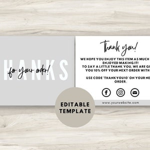 BENUTZERDEFINIERTE Dankeskarte zum Ausdrucken | Minimal Danke | Vielen Dank für Ihre Bestellkarte | Geschäft Danke | SOFORTIGER digitaler Download