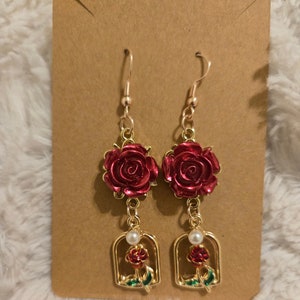 Beautiful rose dangle drop earrings