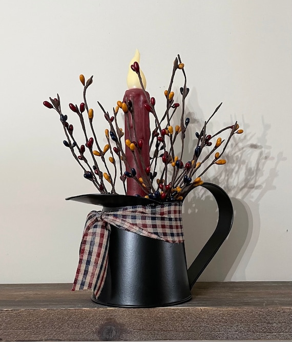 Decorative Metal Pitcher Candle Holder With Wax Dipped Timer 