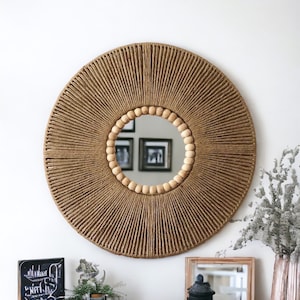 Large Jute Mirror, Jute Wall Hanging Mirror, Mother's Day Gift, Bedroom Decor Gift, Boho Mirror, Fast Shipping (1-3 Days) Living Room Decor
