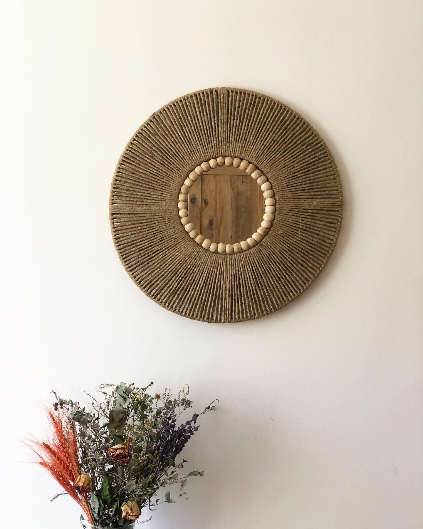 Large Jute Mirror , Jute Wall Hanging Mirror , Bedroom Decor Gift