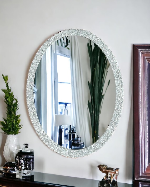 Crystal Mirror, Mirror for Bathroom, Oval Mirror, Entryway Hallway, Christmas Gift, Luxury Mirror, Decorative Mirror, Unique Home Decor