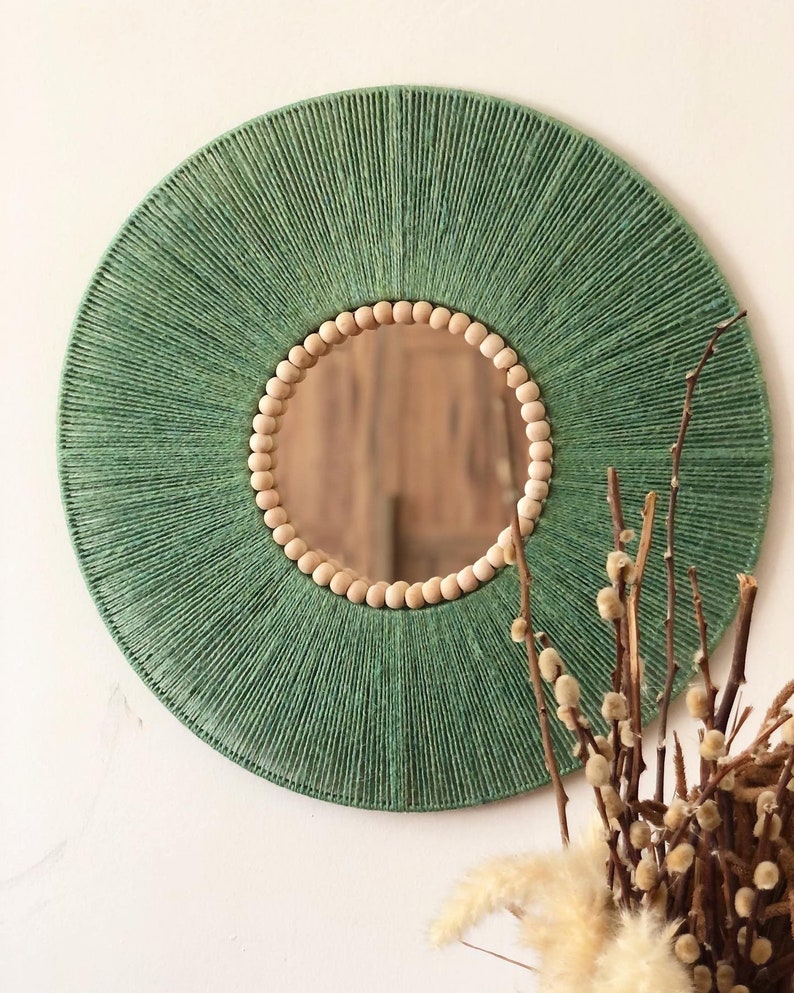 Large Jute Mirror Jute Wall Hanging Mirror Bedroom Decor Etsy