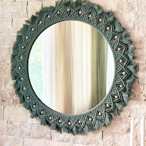 Green Macrame Mirror, Large Mirror, Macrame Wall Hanging, Nursery Mirror, Nursery Wall Art, Boho Mirror, Living Room Decor, Entryway Mirror