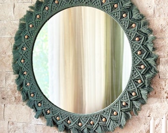 Green Macrame Mirror, Large Mirror, Macrame Wall Hanging, Nursery Mirror, Nursery Wall Art, Boho Mirror, Living Room Decor, Entryway Mirror