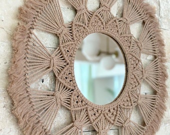 Makramee-Spiegel, Makramee-Spiegel, Boho-Wandbehang-Spiegel, handgemachter runder Spiegel, Eingangsbereich-Wanddekor, Wohnzimmer-Spiegel, Housewarming-Geschenk