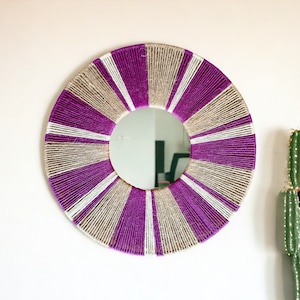 Retro Jute Mirror, Jute Wall Hanging Mirror, Bedroom Decor Gift, Christmas Gift, Boho Mirror, Home Decor, Living Room Decor, Wall Art