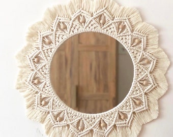 Espejo Macrame grande, colgante de pared Macrame, espejo de guardería, regalo de bienvenida, espejo Macrame, arte de pared Boho, regalo para ella, arte de sala de estar