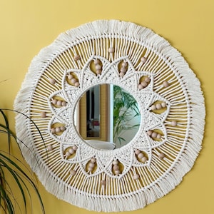 Beaded Macrame Mirror, Boho Wall Decor, Handmade Mirror, Nursery Decor, Entryway Mirror, Housewarming Gift, Bohemian Home Style