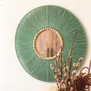 Green Jute Mirror, Jute Wall Hanging Mirror, Mother&#39;s Day Gift, Bedroom Decor Gift, Boho Mirror, Fast Shipping (1-3 Days) Living Room Decor