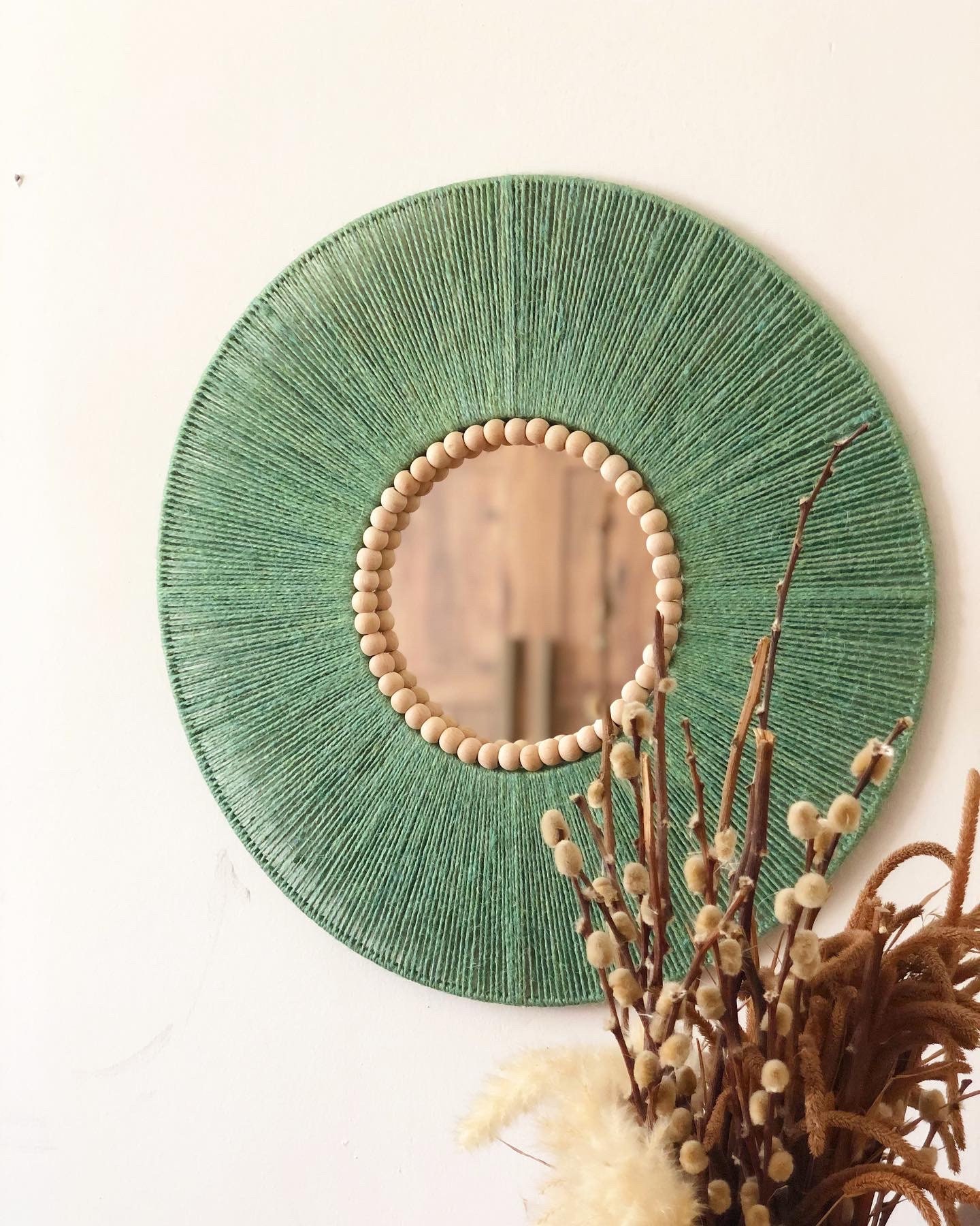Miroir Vert En Jute, Miroir Mural Cadeau Fête Des Mères, Déco De Chambre À Coucher, Bohème, Noël, Salon