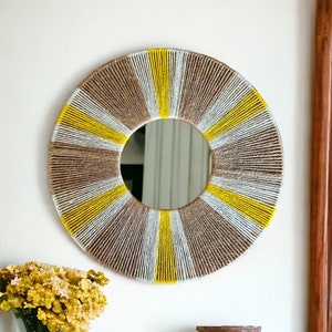 Retro Jute Mirror, Jute Wall Hanging Mirror, Bedroom Decor Gift, Christmas Gift, Boho Mirror, Home Decor, Living Room Decor, Wall Art