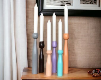 Wood Candlestick - Set of 6 Candlesticks, Wooden Candlesticks Holder, Candle Holders, Minimal Candle Holder, Candle Pillars, Nordic Style