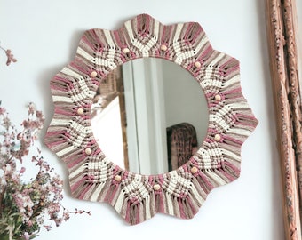 Pink Nursery Decor, Large Macrame Mirror, Baby Girl Gift, Baby Shower Gift, Housewarming Gift, Baby Wall Art, Personalized Gifts for Kids